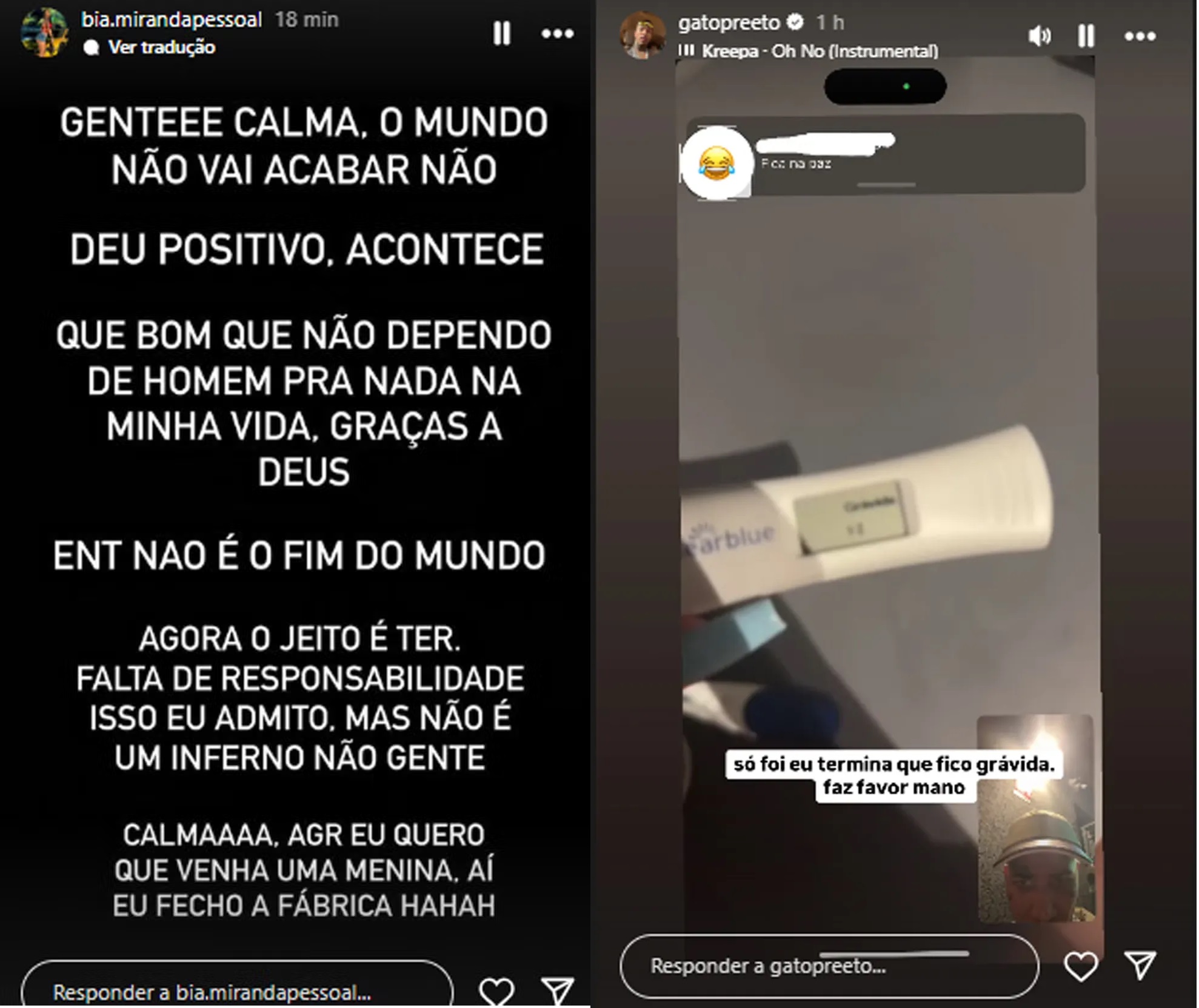 Stories de Bia Miranda e Gato Preto (Reprodução/Instagram) 