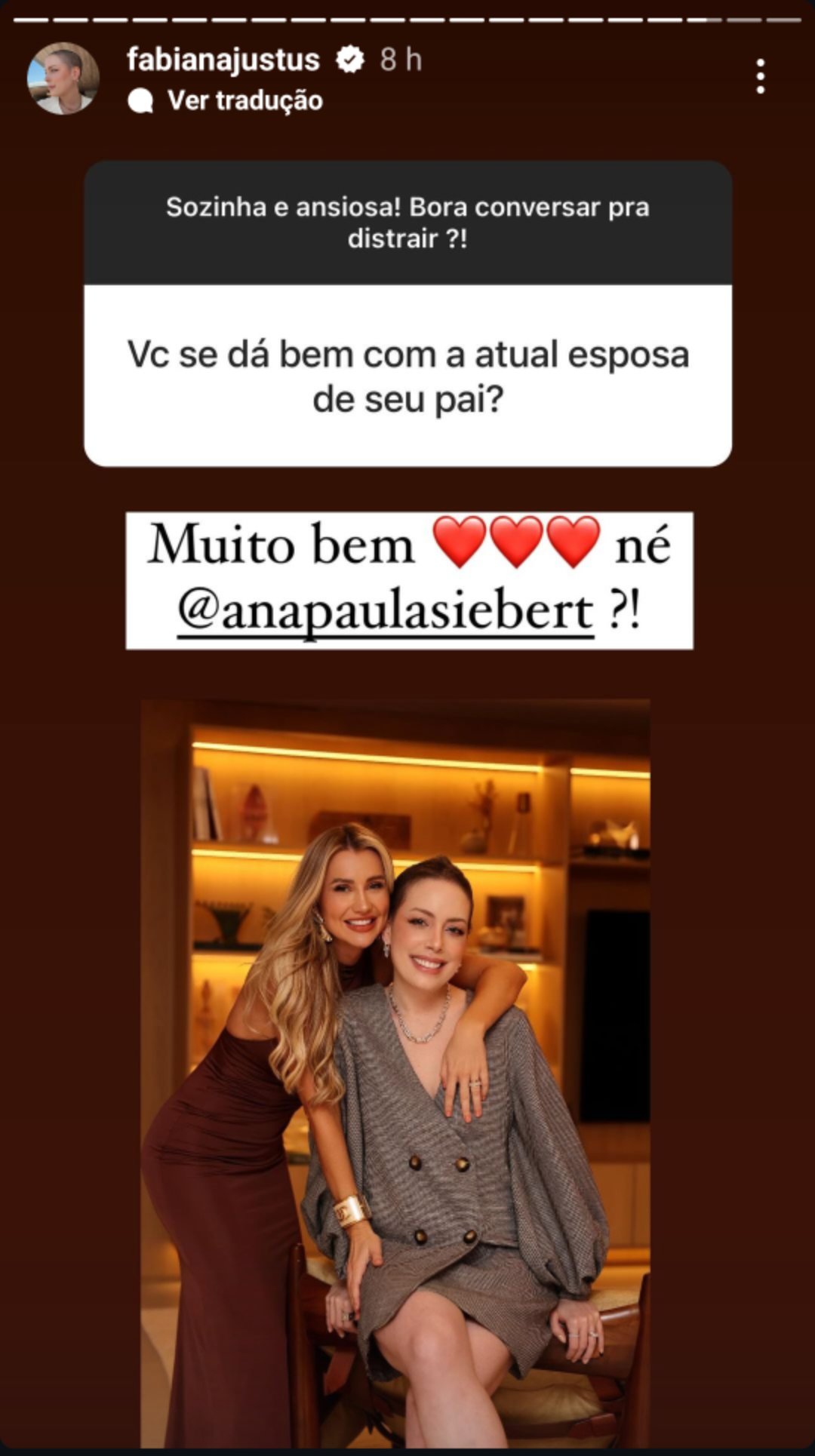 Fabiana Justus fala de relação com Ana Paula Siebert