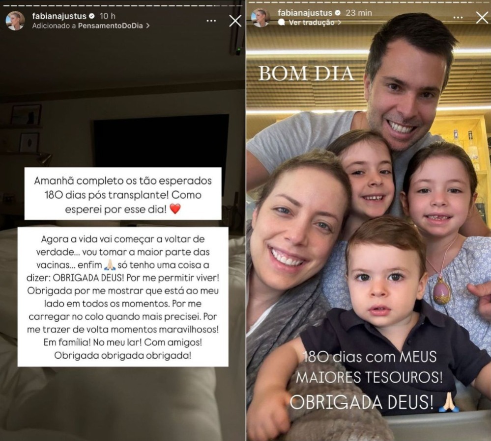 Fabiana Justus celebra 180 dias de transplante - Reprodução / Instagram