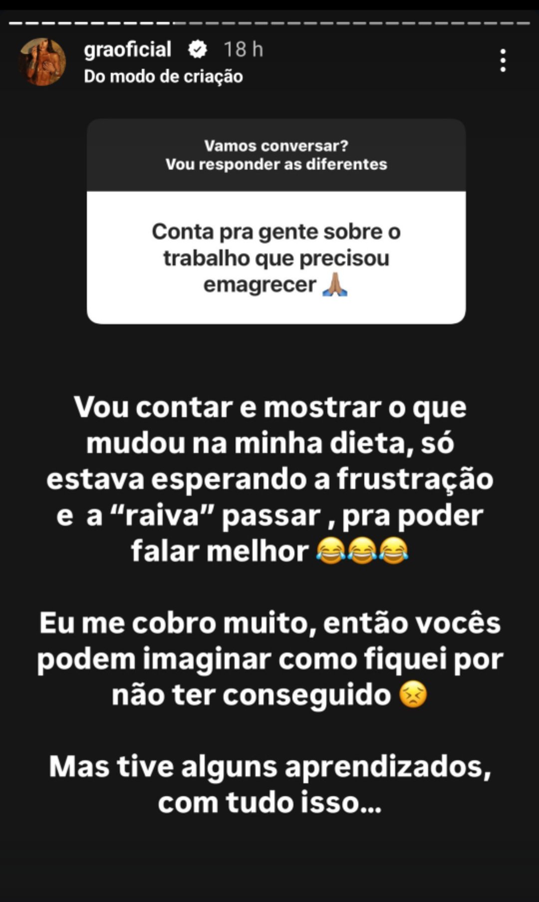 Gracyanne Barbosa revela raiva por perder trabalho