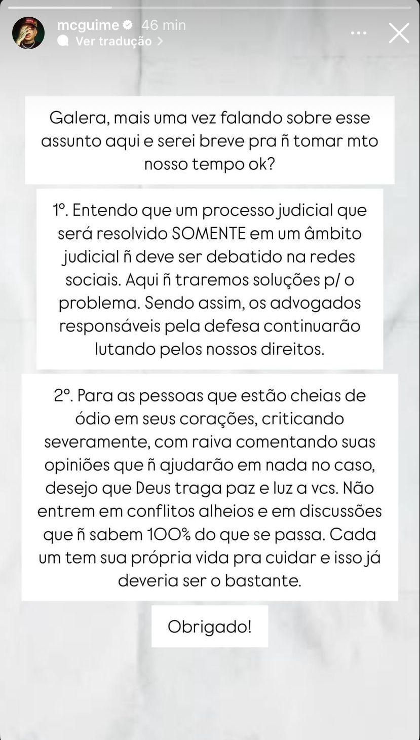 MC Guimê se pronuncia sobre dívida - Reprodução / Instagram