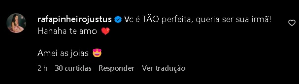 Comentário de Rafa Justus (Reprodução/Instagram) 