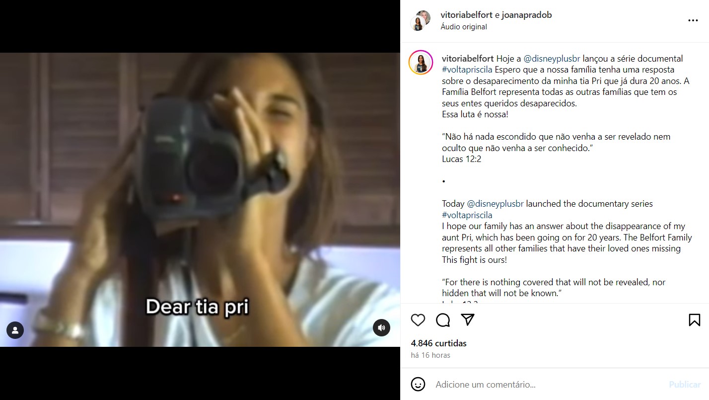 Sobrinha de Priscila Belfort faz carta aberta à tia - Reprodução / Instagram