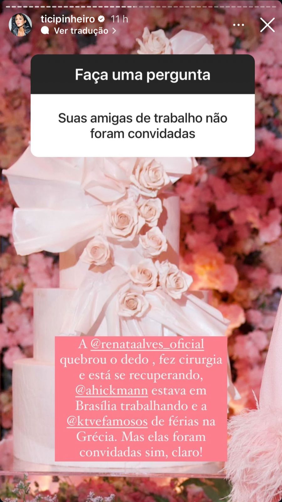 Ticiane Pinheiro fala sobre a ausência de colegas de trabalho na festa da filha - Reprodução/Instagram