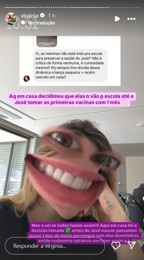 Virginia explica decisão de manter as filhas longe da escola por 1 mês - Reprodução / Instagram