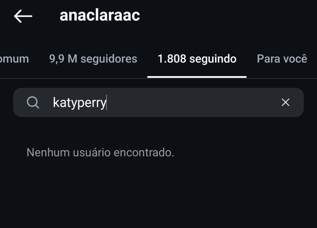 Katy Perry não aparece na lista de seguidores de Ana Clara - Reprodução/Instagram