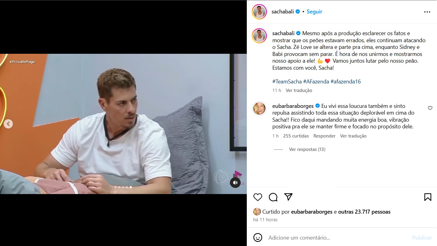 Bárbara Borges sai em defesa de Sacha Bali - Reprodução / Instagram