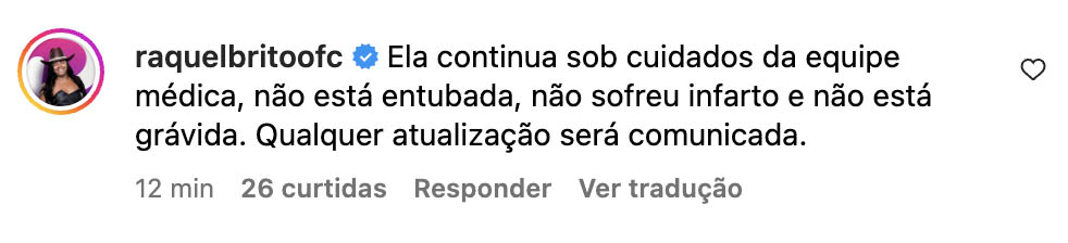 Comentário da equipe de Raquel Brito