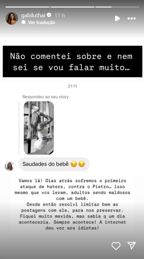 Gabi Luthai revela que não mostrará mais o filho - Reprodução/Instagram