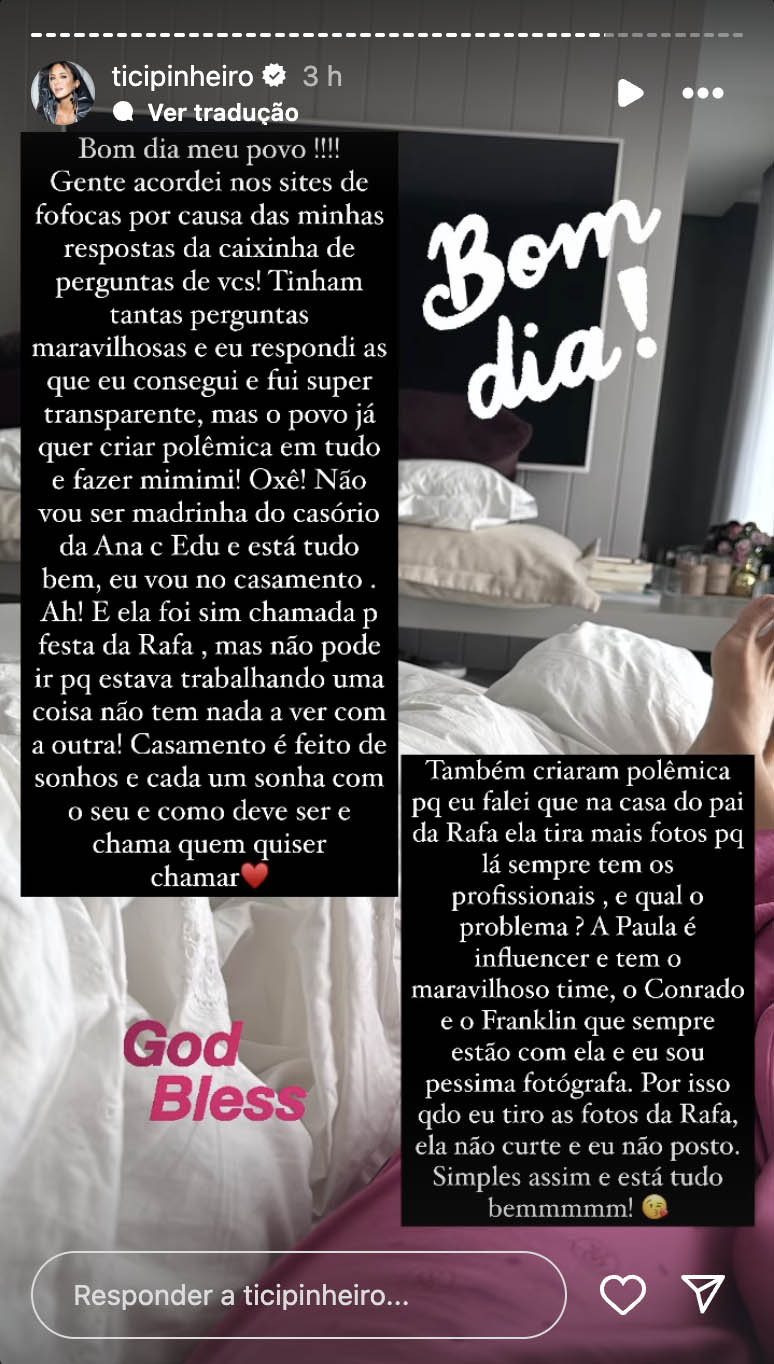 Post de Ticiane Pinheiro