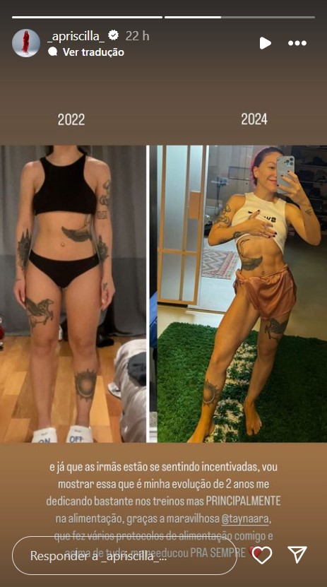 Priscilla mostra antes e depois do corpo - Reprodução/Instagram