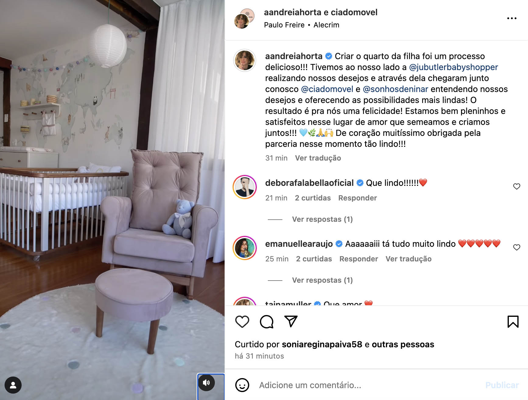 Quarto de bebê da filha de Andreia Horta e Ravel Andrade - Foto: Reprodução / Instagram