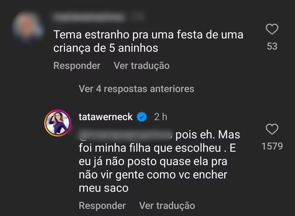 Tata Werneck rebate comentário (Reprodução/Instagram) 