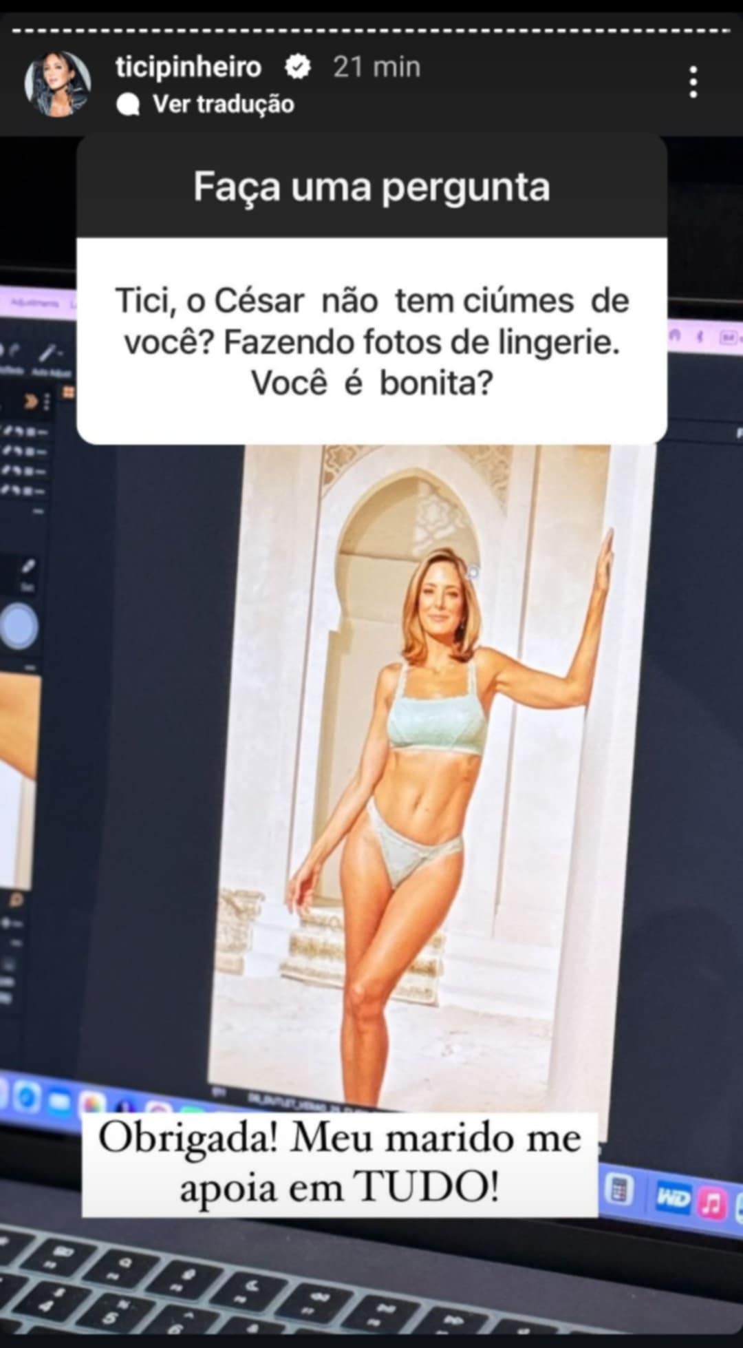 Ticiane Pinheiro fala se Cesar Tralli tem ciúmes de suas fotos de lingerie