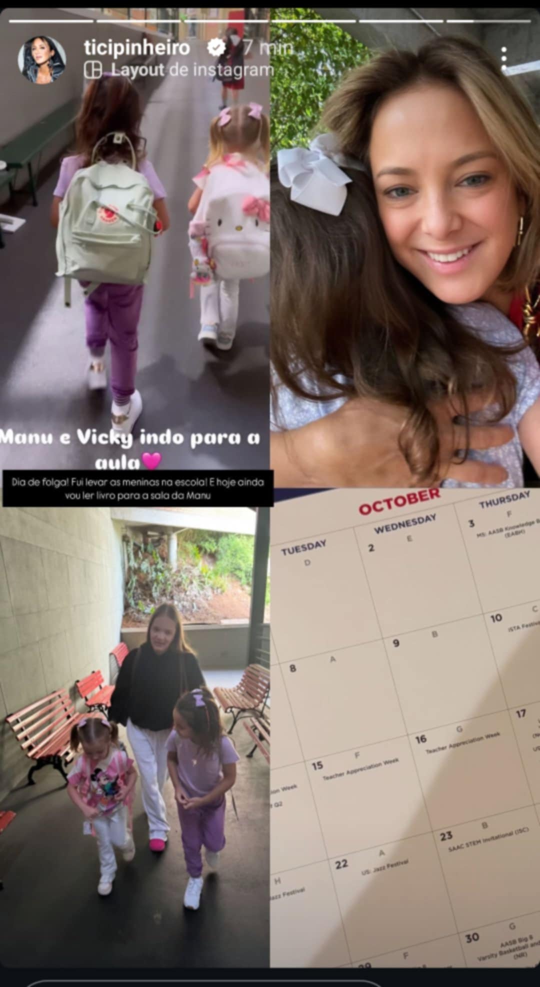 Ticiane Pinheiro leva Manuella e Vicky para a escola