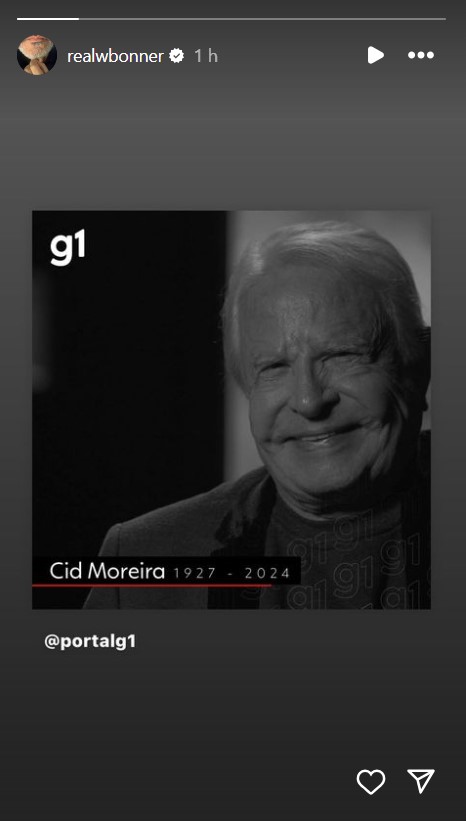 William Bonner lamenta morte de Cid Moreira - Reprodução / Instagram