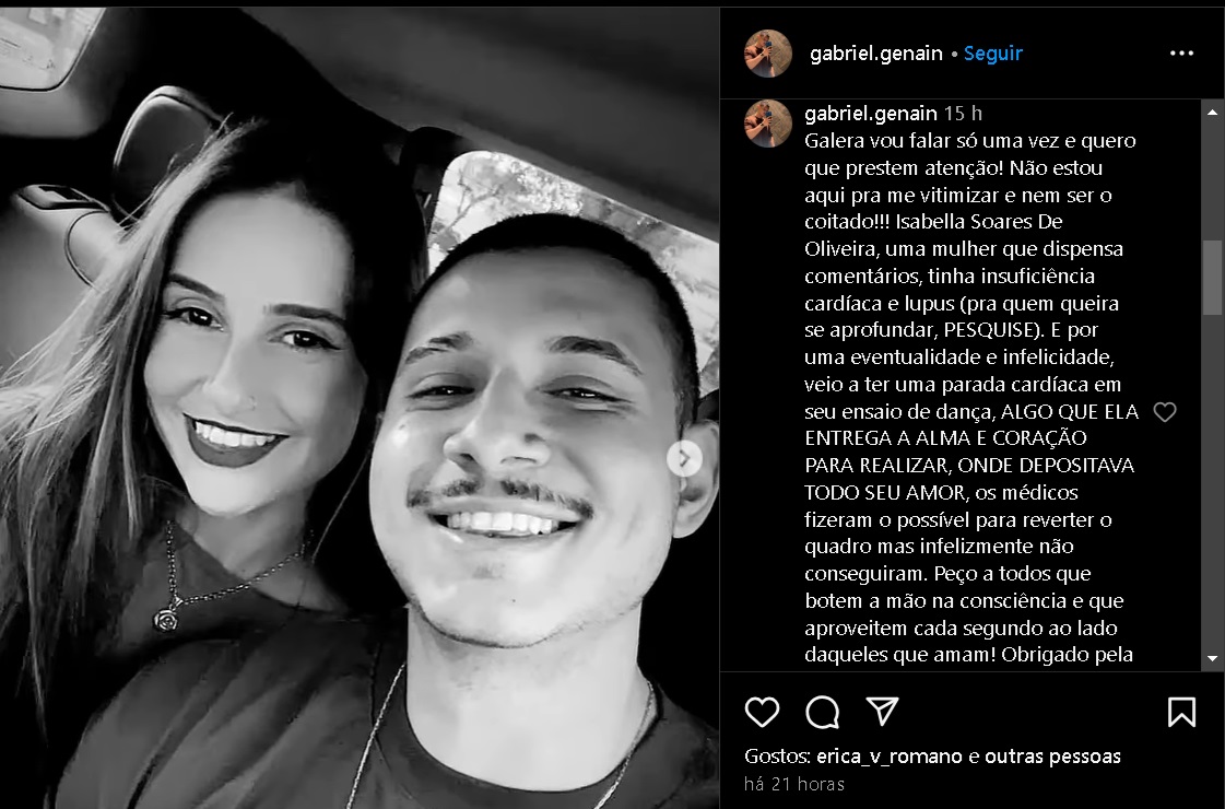 Publicação do namorado da bailarina (Reprodução/Instagram) 