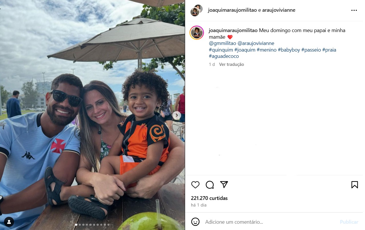 Viviane Araújo com o marido, Guilherme Militão, e o filho, Joaquim - Reprodução / Instagram