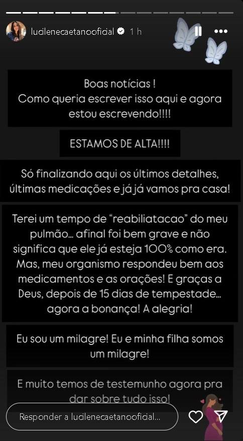 Story de Lucilene Caetano (Reprodução/Instagram) 