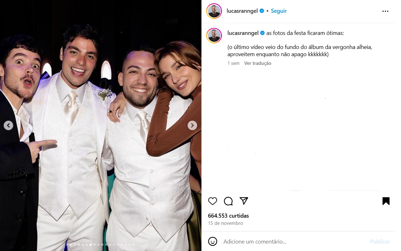 Sasha e João Lucas no casamento de Lucas Rangel e Lucas Bley - Reprodução / Instagram