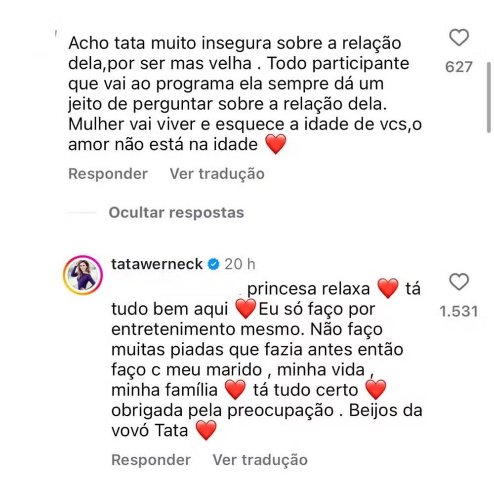 Tata Werneck responde comentário (Reprodução/Instagram) 