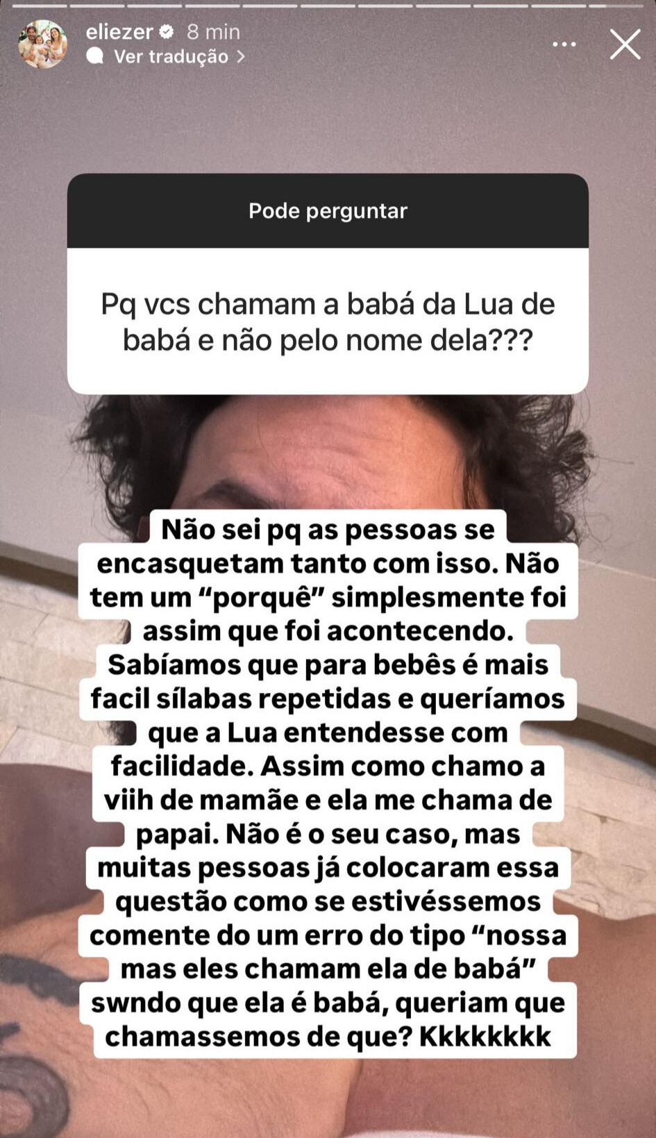 Eliezer desabafa sobre babá de Lua