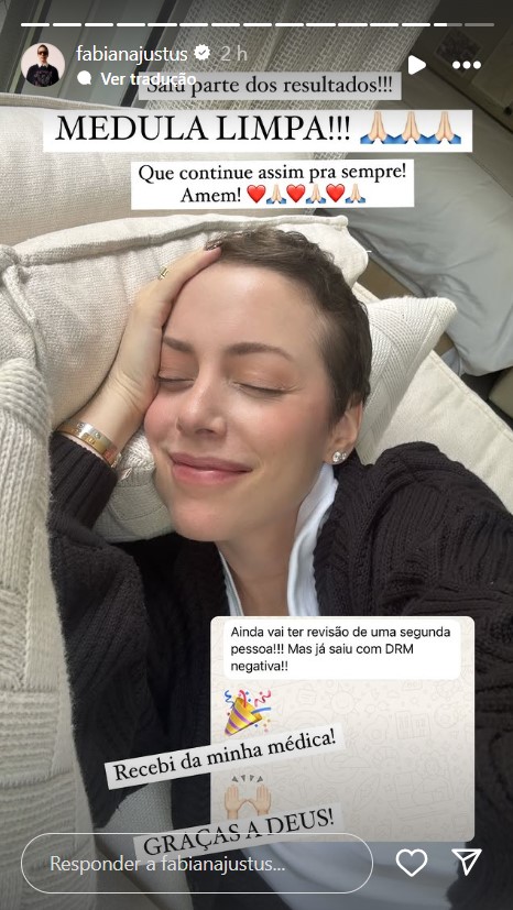 Fabiana Justus celebra resultado de exames - Reprodução/Instagram