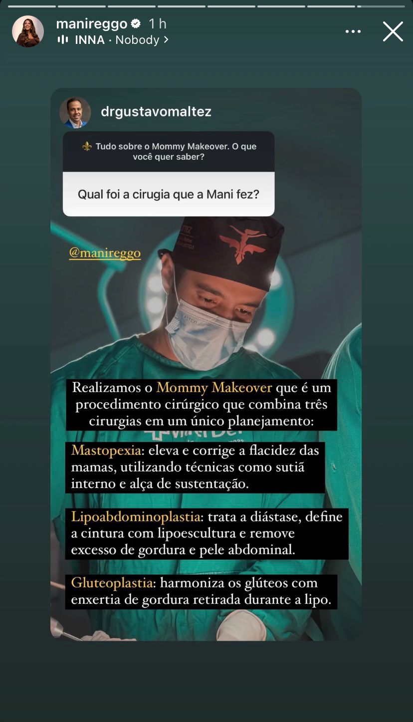 Médico de Mani Reggo explica cirurgias plásticas - Reprodução/Instagram