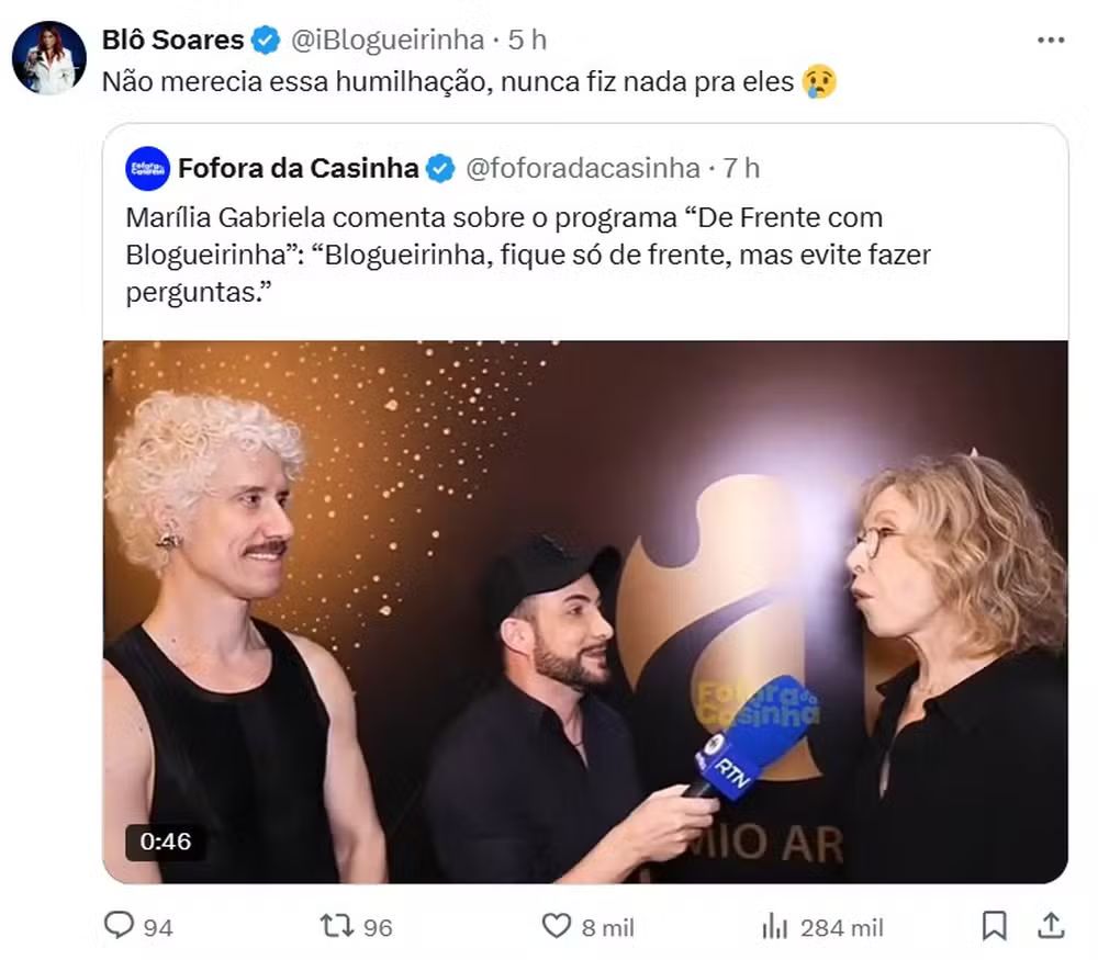 Blogueirinha se pronuncia após comentário de Marília Gabriela sobre o programa De Frente Com Blogueirinha