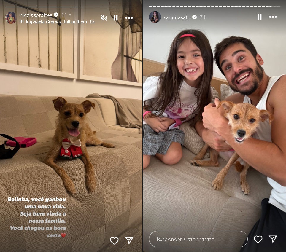 Sabrina Sato e Nicolas Prattes mostram cachorro adotado (Reprodução/Instagram) 