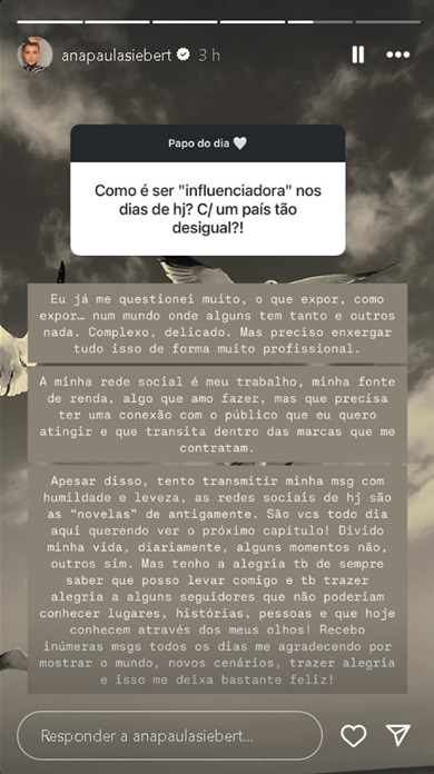 Storie de Ana Paula Siebert (Reprodução/Instagram) 