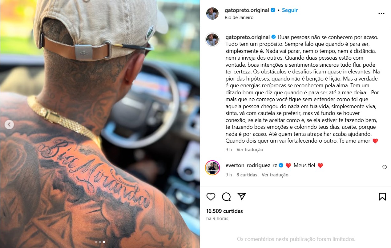 Gato Preto homenageia Bia Miranda com tatuagem - Reprodução / Instagram