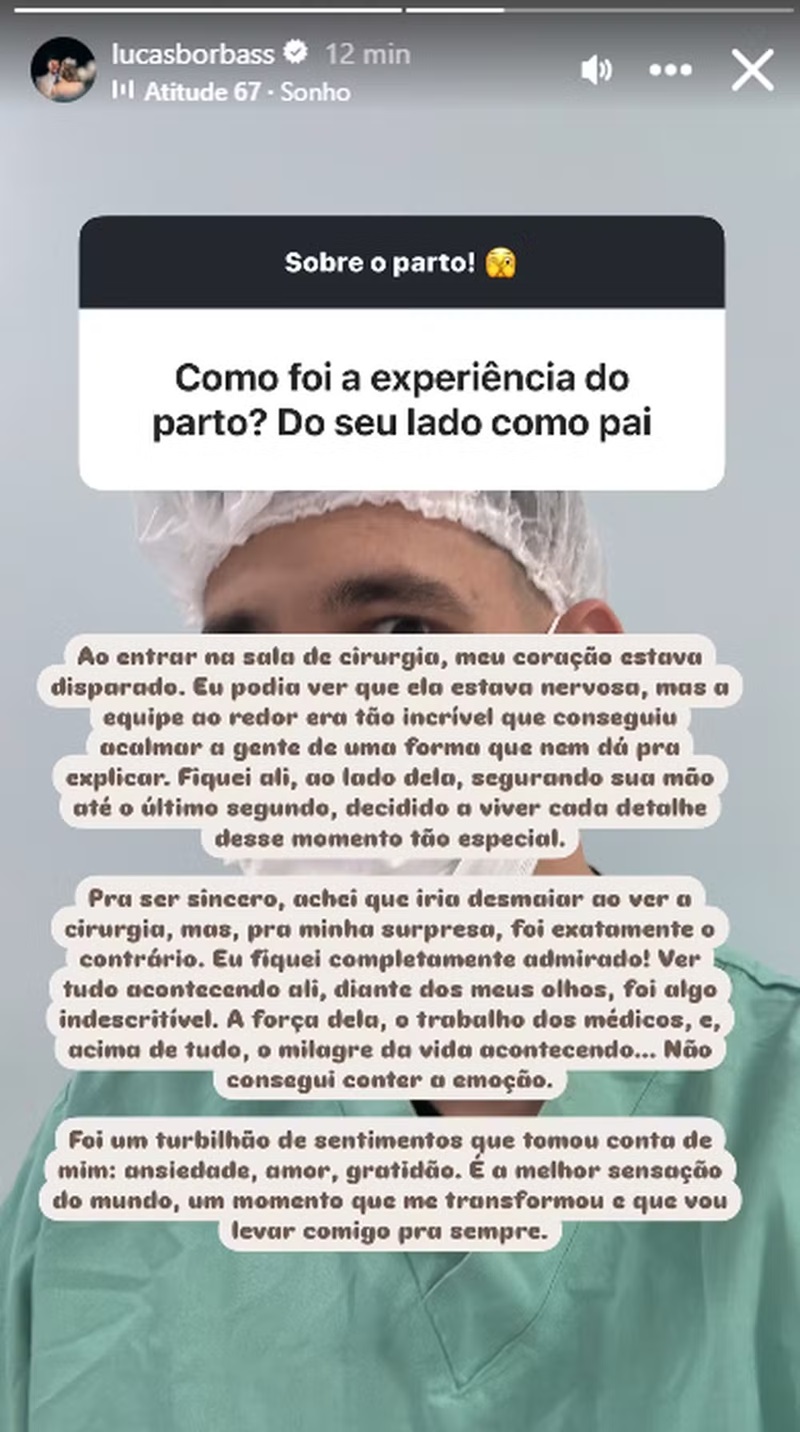 Lucas Borbas fala sobre parto de Isabel Veloso (Reprodução/Instagram) 