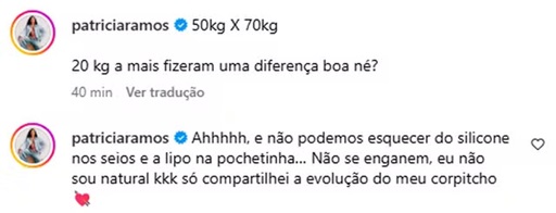 Comentário de Patrícia Ramos (Reprodução/Instagram) 