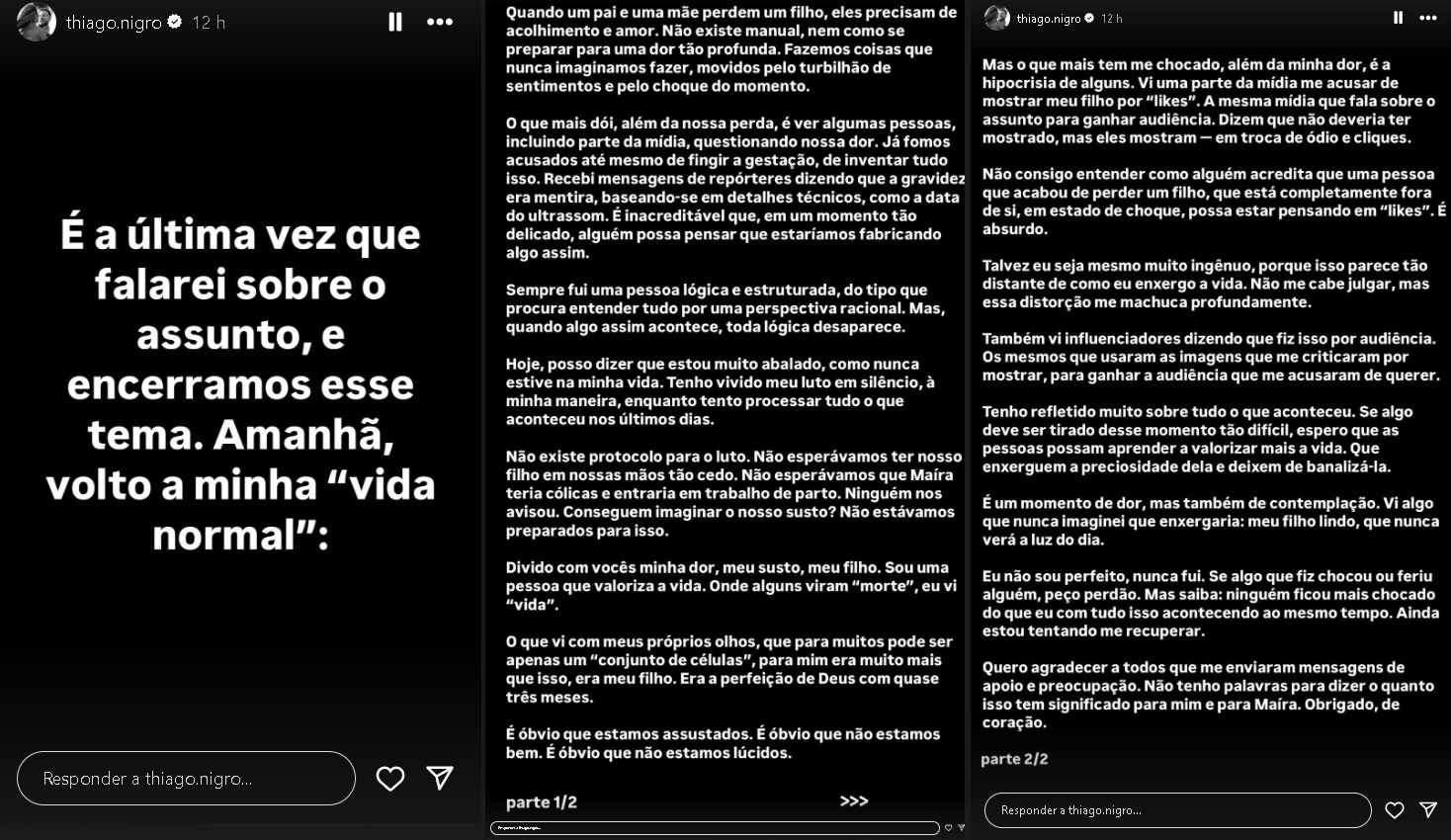 Desabafo de Thiago Nigro (Reprodução/Instagram) 