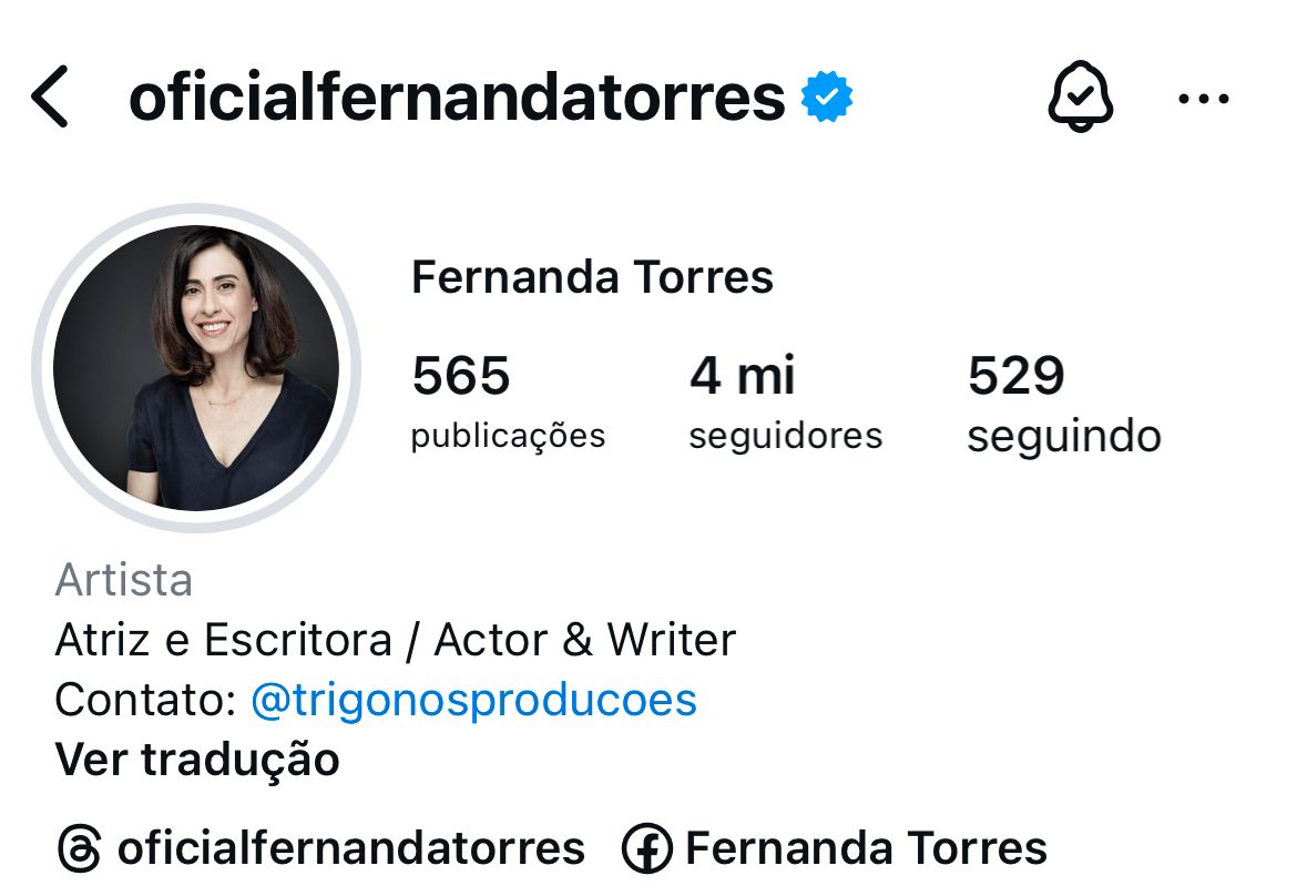 Fernanda Torres atinge a marca de quatro milhões de seguidores em seu perfil no Instagram