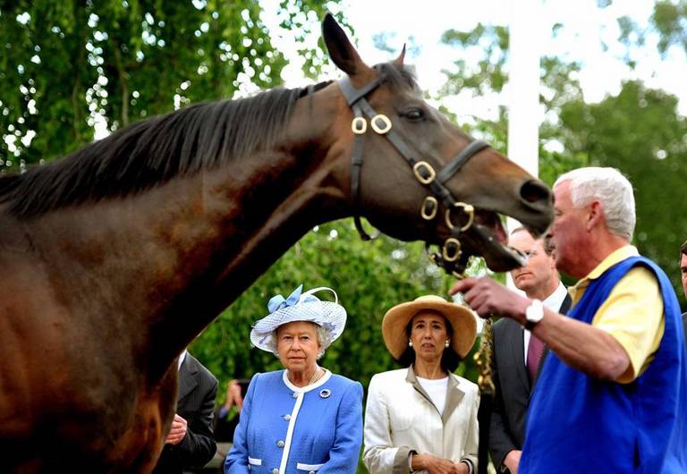 Rainha Elizabeth II e Chryss O'Reilly em visita a um haras irlandês