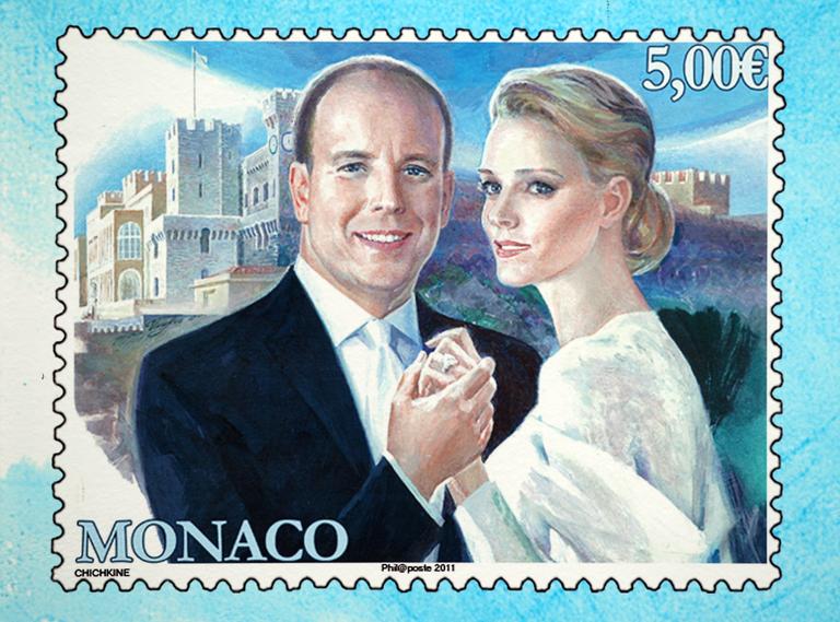 Selo em homenagem ao casamento de príncipe Albert II e Charlene