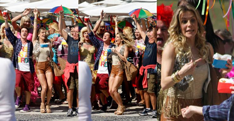 Deborah Secco, Ricardo Tozzi e outros atores gravam cenas de Insensato Coração na Parada Gay do Leme, no Rio