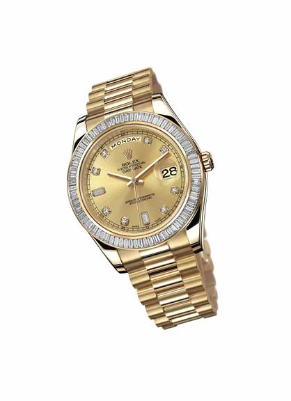 Reluzentes: De ouro amarelo com aro cravejado de baguetes de diamantes e mostrador com brilhantes ROLEX 11 3594-7000 [rolex.com]