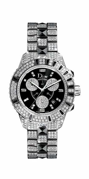 Horas Preciosas: Cronógrafo de aço inox com safiras negras e diamantes DIOR 11 3082-7247 [dior.com] 