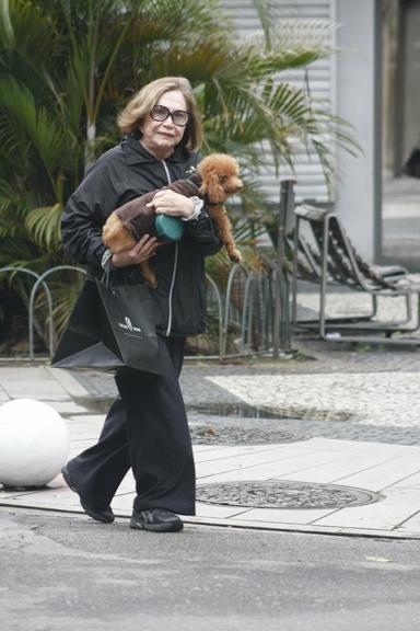 Nathália Timberg passeia com cachorro pelo Rio de Janeiro