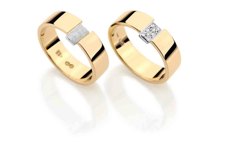 Alianças de ouro amarelo e ouro branco. A feminina tem oito pontos de diamantes Emar Batalha 11 3081-4529 (emarbatalha.com.br)