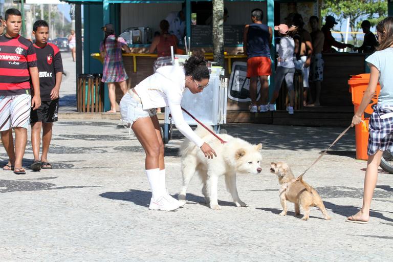 Adriana Bombom passeia com seu akita