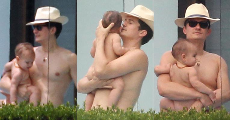 Orlando Bloom mima o pequeno Flynn