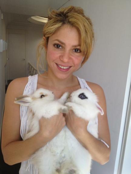 Shakira posta foto com seus coelhos para desejar Feliz Páscoa aos fãs