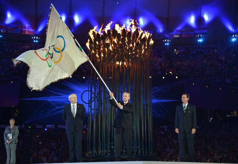 Boris Johnson, Jacques Rogge e Eduardo Paes