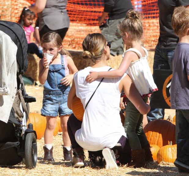 Alessandra Ambrosio e Jessica Alba se encontram em plantação de abóbora