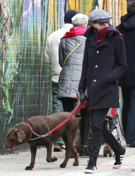 Anne Hathaway passeia com seu cão por Nova York, Estados Unidos