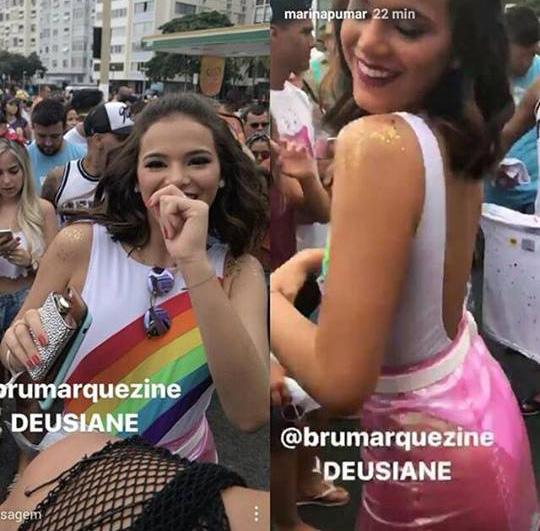 Bruna Marquezine se diverte em bloco com amigos 